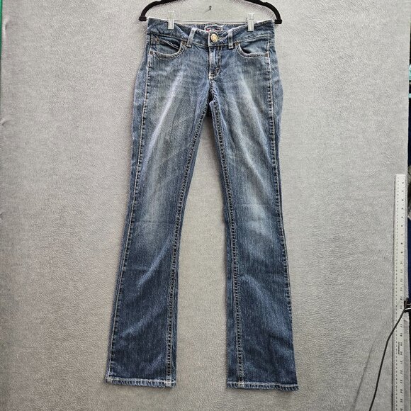 Wrangler Women Jeans 28 Blue Denim Logo Premium Patch Retro Mae Mid Rise Bootcut - Picture 1 of 13
